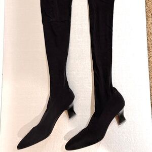 Vintage Anne Klein Couture Black Lycra Over the Knee Boots. Size 6.5N